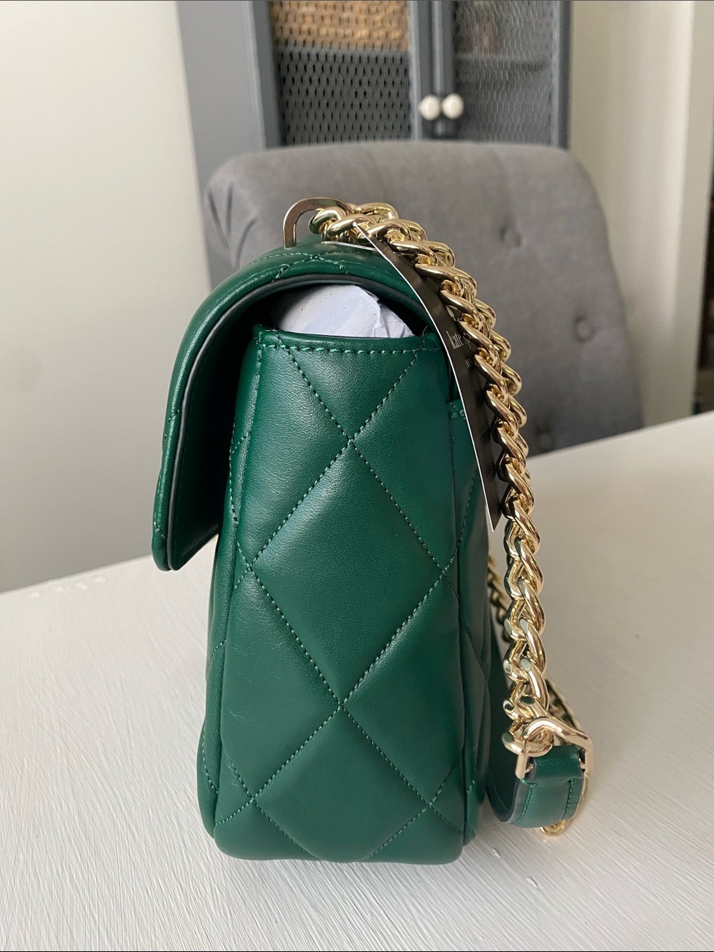 Kate Spade Green Carey Smooth Leather Medium Flap Quilted Shoulder Bag NWT - Picture 5 of 15